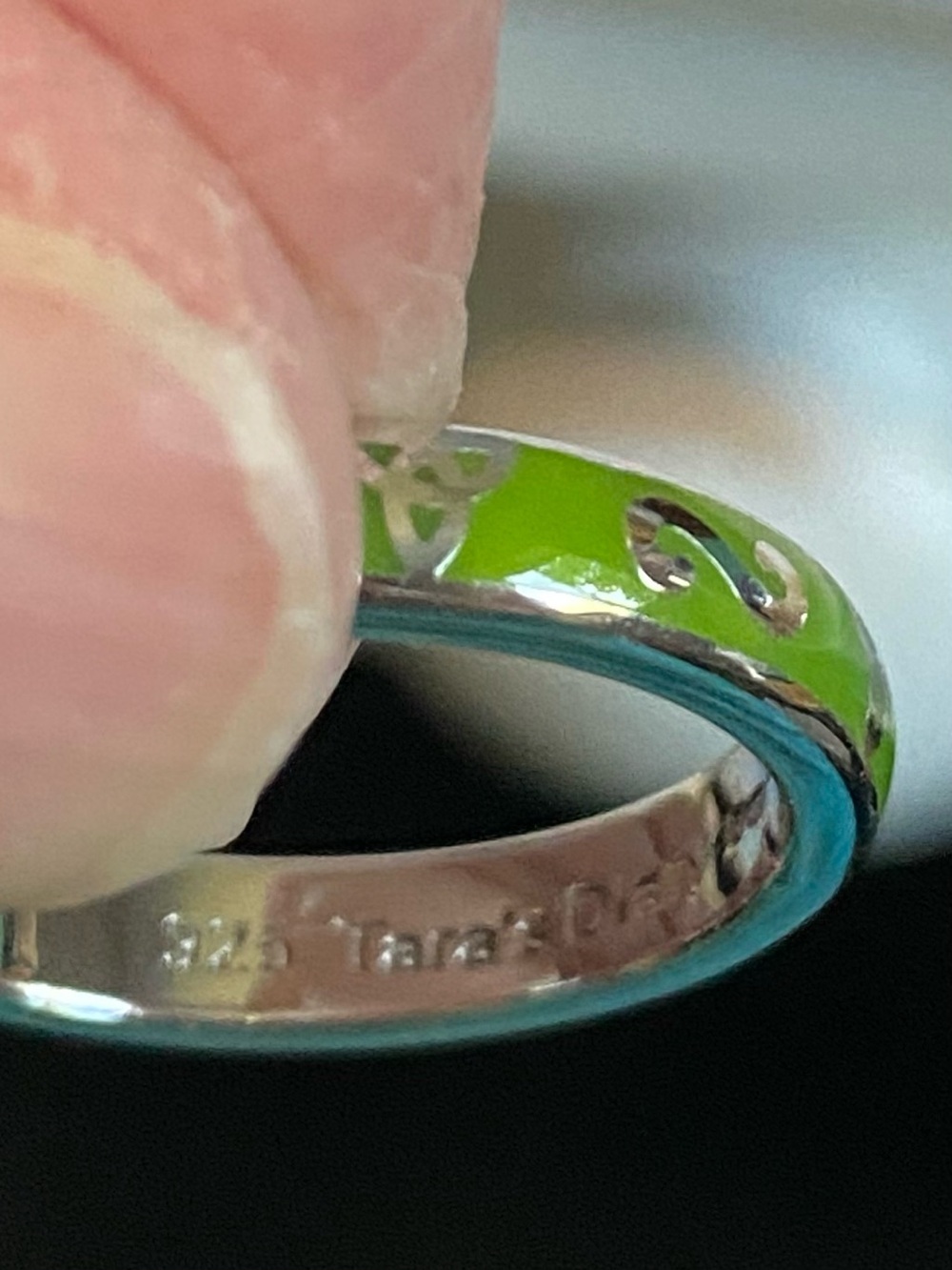 Sterling Silver Green Enameled Celtic Ring Tara’s Diary Stamp